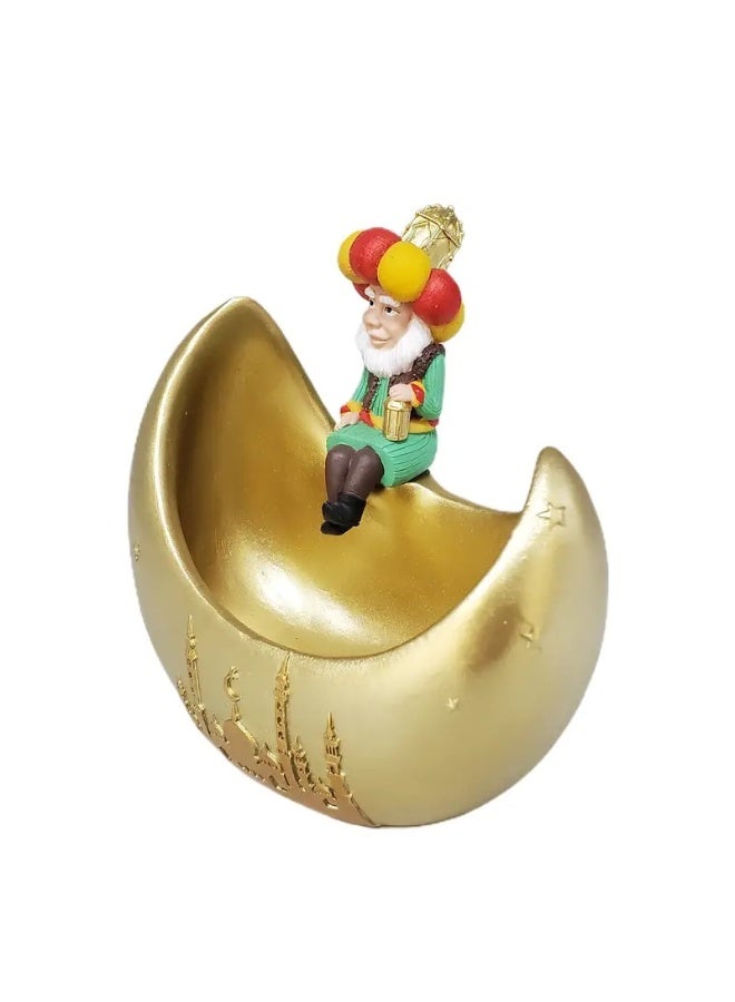 Home Care 1 Traditional Middle Eastern Character on Moon Resin Decorative Figurine - Eid Festival Celebration Statue with Golden Crescent Moon Base, Perfect for Home & Office Decor, Moon Decor 14X14 cm - Image 2